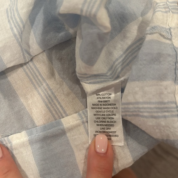 A.N.A blue and white striped long Sleeve Sheer V Neck Blouse size medium - Picture 6 of 6